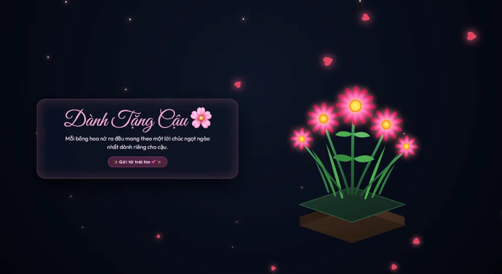 Vườn Hoa Nở & Đom Đóm Đêm 🌸 — mẫu quà tặng 3D online